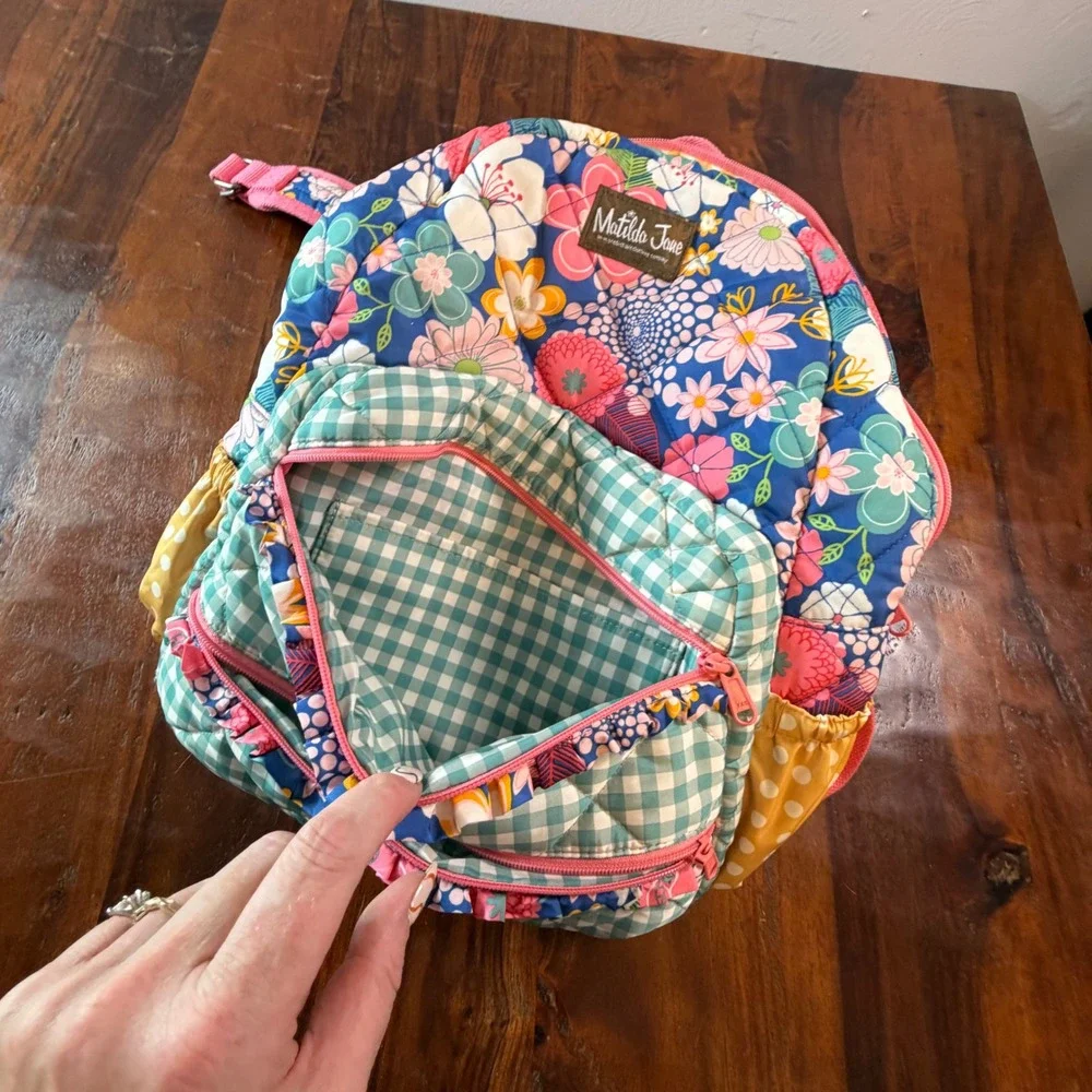 Matilda Jane Quilted Floral Gingham Ruffle Backpack Colorful Mixed Print Bag